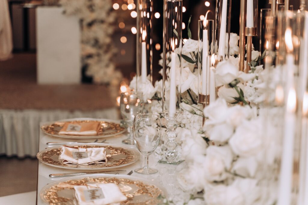 Elegant candlelit dinner setting at event